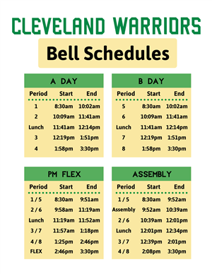 Cleveland High School 2023-24 Bell Schedule